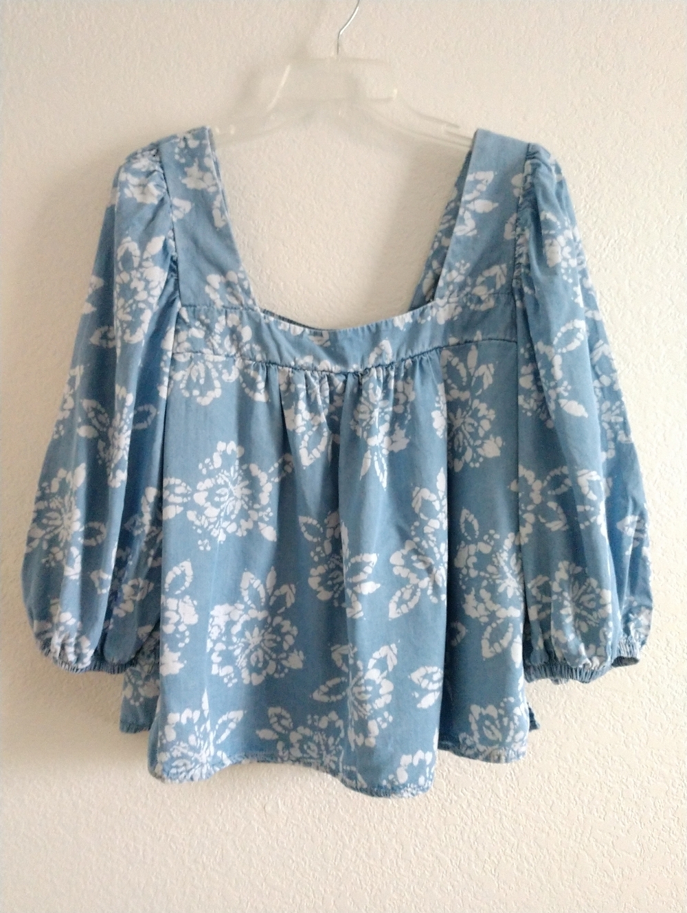 Cute Caslon Floral Batik Print Peasant Shirt Top Square Neck Medium Chest 36"